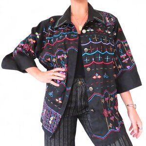 AMERICAN VINTAGE BLACK MULTICOLOR EMBROIDERED JACKET BOHO WOMENS XXL